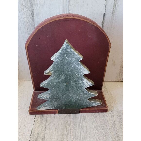 Wooden Christmas pine tree mail holder folk art Xmas home decor figure - Picture 1 of 9